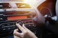 Car audio system concept. Music player in car. Royalty Free Stock Photo