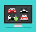 Car auto auction online on desktop computer or pc rental vehicle internet shop website comparison with choosing