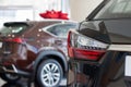 Car auto dealership. Themed blur background with bokeh effect. New cars at dealer showroom. Royalty Free Stock Photo