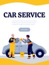 Car auto repair service banner or poster template, flat vector illustration. Royalty Free Stock Photo