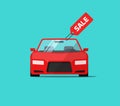 Car or auto sale vector illustration, flat cartoon design automobile with sale tag, idea of rent or buy service Royalty Free Stock Photo