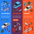 Car Auto Service Banner Vecrtical Set Isometric View. Vector Royalty Free Stock Photo