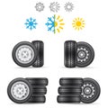 car auto tire set all season winter summer Royalty Free Stock Photo