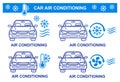 Car air conditioning, automobile climate control, auto transport cooling conditioner. Cold or hot temperature regulation icon set Royalty Free Stock Photo