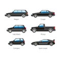 Car automobile body type names vector flat isolated icons set