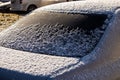Car back window covered with snow. After snowfall Royalty Free Stock Photo