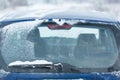 Car back window in winter season.