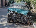 Car badly damaged as a result of a traffic accident