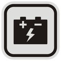 Car battery, black vector icon at gray and black frame