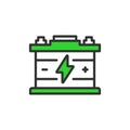Car battery, in line design, green. Car, battery, Vehicle, Automotive, Power source, Energy storage, Rechargeable on Royalty Free Stock Photo
