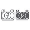 Car battery line and glyph icon, auto and power, car charge sign, vector graphics, a linear pattern on a white