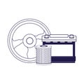 Car battery, steering wheel and air filter, flat design