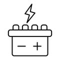 Car battery thin line icon. Accumulator vector illustration isolated on white. Electricity outline style design