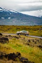 Car at the beautiful landscape view of Iceland