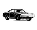 car best 1968 dodge hemi charger for logo, badge, emblem. isolated white background view from side