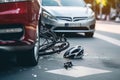 Car and bicycle accident at the intersection, Accident insurance. Generative AI