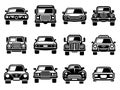 Car black icon set front view. Vehicle collection. Car silhouettes face. Transportation symbol. Vector illustration Royalty Free Stock Photo