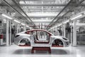 Car bodies are on Assembly line. Factory for production of cars. Neural network AI generated