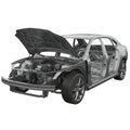 Car Body Frame with Open Hood and Doors Showing Internal Structure on a White Background Royalty Free Stock Photo