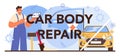 Car body repair typographic header. Automobile got fixed in garage Royalty Free Stock Photo