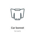 Car bonnet outline vector icon. Thin line black car bonnet icon, flat vector simple element illustration from editable car parts