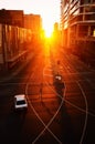Car on the Bourke Street, Melbourne, at Sunset