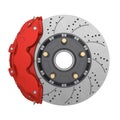 Car Brake Disc and Red Caliper Isolated