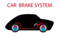 Car brake system scheme in silhouette automobile before and after push on pedal. Royalty Free Stock Photo