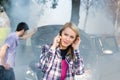 Car breakdown woman call for help Royalty Free Stock Photo