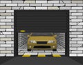 Car in a brick garage with sectional gates