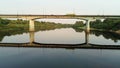 Car Bridge across Western Dvina River in Summer. Aerial Shot of Novopolotsk