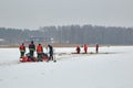 January 21, 2021, Baltezers, Latvia: The work of the rescue service to retrieve the car from the water. The car broke into the ice