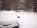 Car buried under snow after blizzard in residential area Royalty Free Stock Photo