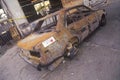 Car burned during 1992 riots, South Central Los Angeles, California