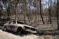 Car burnt by the road on a forest fire - Pedrogao Grande Royalty Free Stock Photo