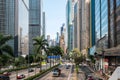 Car, bus and taxi traffic on inner city highway in HongKong business district, Central