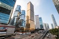 Car, bus and taxi traffic on inner city highway in HongKong business district, Central