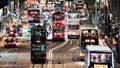 Car, bus, taxi traffic transportation, Chinese people, crowd Asian commuter walk cross road at night Royalty Free Stock Photo