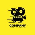 Car with camera film roll strip production house logo, simple conceptual logo. Monogram style . Logo Vector illustration. Perfect