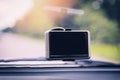 Car camera recorder with car navigator  device gps on the glass - front car DVR for safety on the road accident Royalty Free Stock Photo