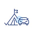 Car and camping tent. Road trip car rental. Pixel perfect, editable stroke