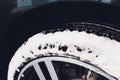 Car Care or Car Detailing Process. Using black sponge to washing the tire. blacker rubber. Royalty Free Stock Photo