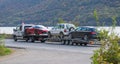 Car carrier. Semi truck - transports three cars