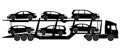 Car carrier truck black icons vector illustration