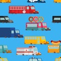 Car cartoon seamless pattern. Fire engine and police car. ambulance and taxi. Fast food truck. vector illustration Royalty Free Stock Photo