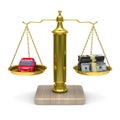 Car and cashes on scales. Isolated 3D Royalty Free Stock Photo