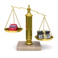 Car and cashes on scales. Isolated 3D Royalty Free Stock Photo