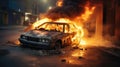 A car caught fire on the street Royalty Free Stock Photo