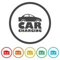 Car charging logo. Set icons in color circle buttons Royalty Free Stock Photo