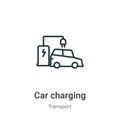 Car charging outline vector icon. Thin line black car charging icon, flat vector simple element illustration from editable Royalty Free Stock Photo